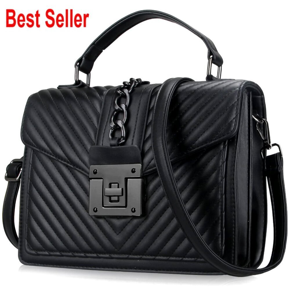 Faux Leather Quilted Crossbody Satchel with Top Handle
